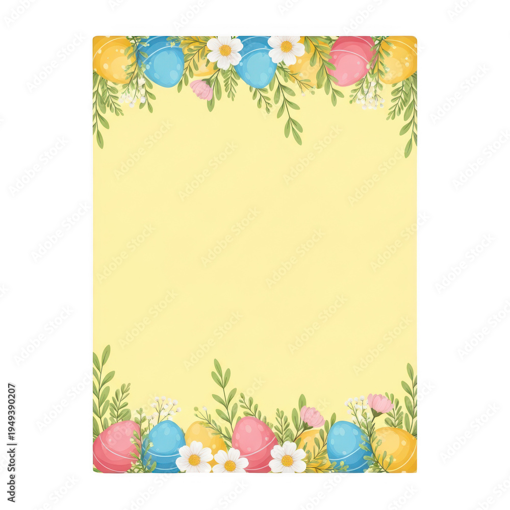Obraz premium Easter eggs and flowers on a yellow background isolated on transparent background. Png