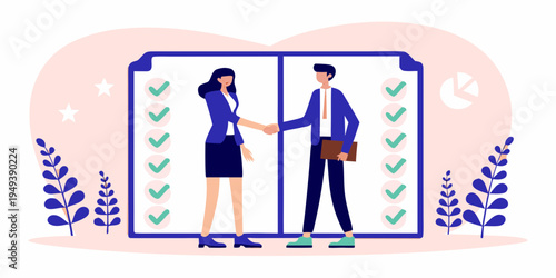 Successful business deal two professionals shaking hands within a framed interface