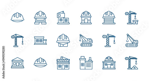 Construction icons building crane and helmet