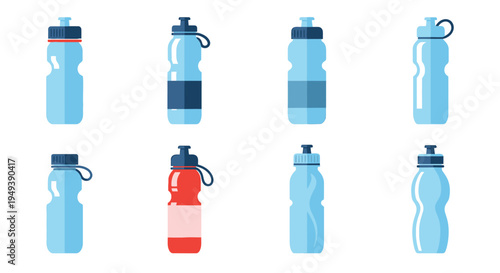 A collection of colorful water bottles on a plain white background for healthy hydration