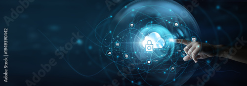Canvastavla Cybersecurity specialist holding shield interface