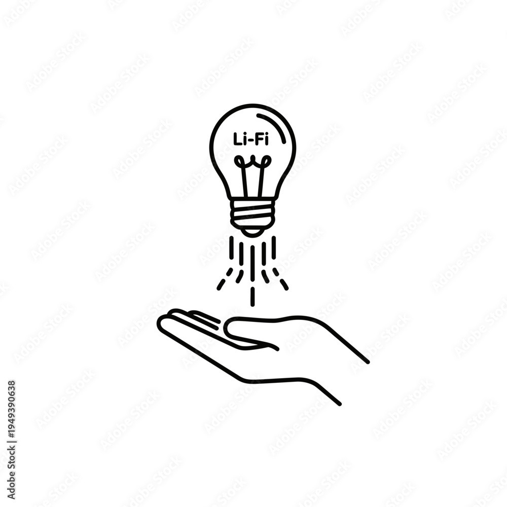 Fototapeta premium Li-Fi Technology Concept With Light Bulb and Hand vector illustration
