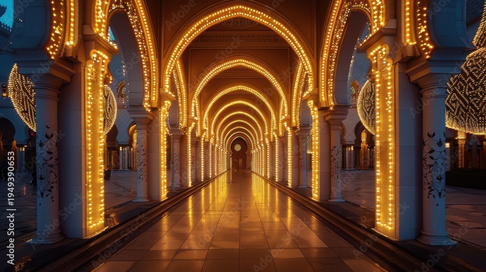 Obraz premium Islamic Architecture Arches Geometric Patterns Islamic Background Concept For Eid And Ramadan