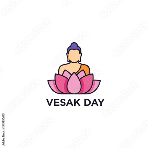 Vesak Day Icon with Buddha and Lotus Flower vector illustration