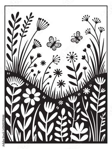 Nature monochrome coloring pages for adults and teens