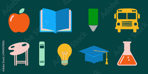 Diverse vector illustration showcasing a collection of essential educational and learning subject graphics.
