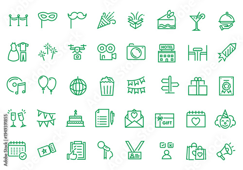 Event planning web icons in line style. Holiday, event, party, celebration, entertainment. Vector illustration.