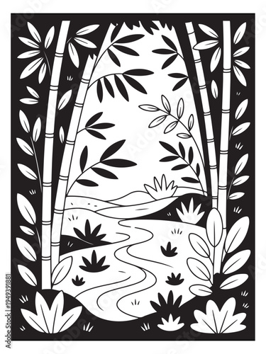Nature monochrome coloring pages for adults and teens