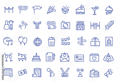 Event planning web icons in line style. Holiday, event, party, celebration, entertainment. Vector illustration.