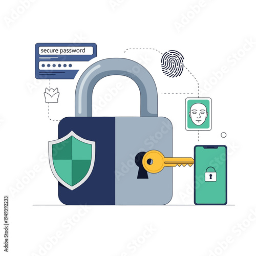Padlock with Key and Security Elements.