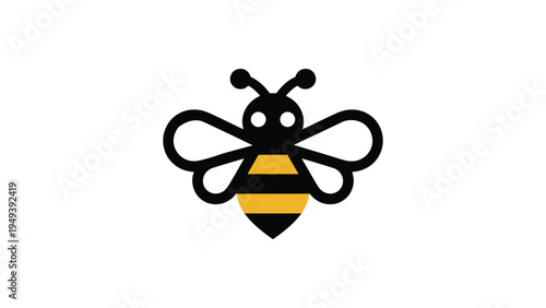 cute bee cartoon icon simple flying honey bee illustration yellow black insect mascot minimal flat design isolated on light background