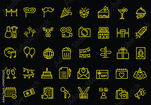 Event planning web icons in line style. Holiday, event, party, celebration, entertainment. Vector illustration.