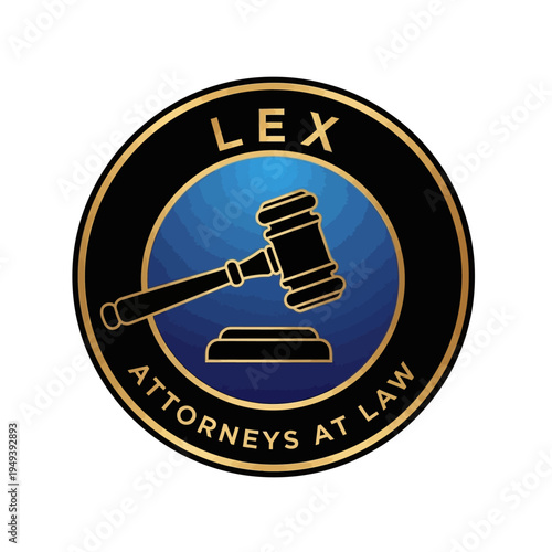 Lex Attorneys at Law Circular Emblem with Gavel Logo Design on isolated white background