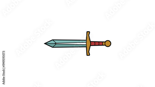 cartoon medieval sword illustration colorful fantasy weapon icon knight blade with golden hilt simple flat design isolated on light background