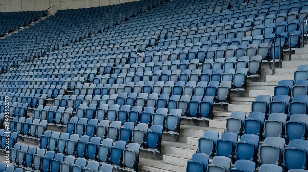 Fototapeta premium A large empty stadium seating area with blue chairs indoors