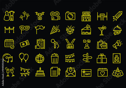 Event planning web icons in line style. Holiday, event, party, celebration, entertainment. Vector illustration.