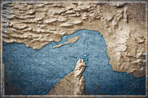 Vintage Map Of Strait Of Hormuz On Retro Paper Background
