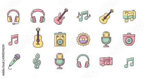 Music icons instruments and audio devices