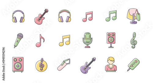 Music icons set instruments and equipment