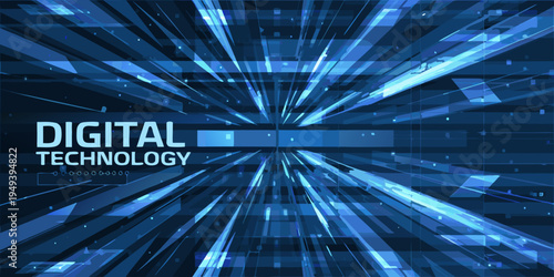 Abstract digital technology background with converging lines and bright flares