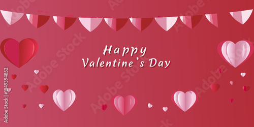 Festive valentine s day background with hearts and decorative bunting flags