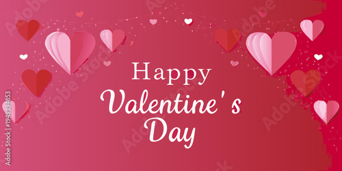 A vibrant red background displays hearts and a valentine s day greeting
