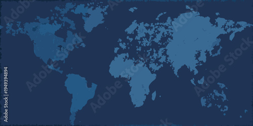 A simplified world map with continents outlined in dark blue tones