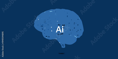 Artificial intelligence concept a blue brain with ai lettering