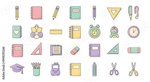 School supplies icons collection