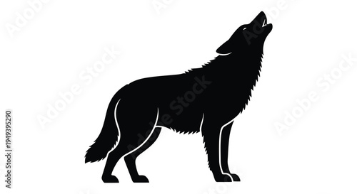 A striking black silhouette of a howling wolf captured in a side profile showcasing wild nature s beauty silhouette high quality