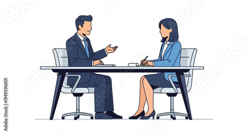 A business meeting between two professionals at a table with a clean and minimalist silhouette high quality professional detailed modern elegant
