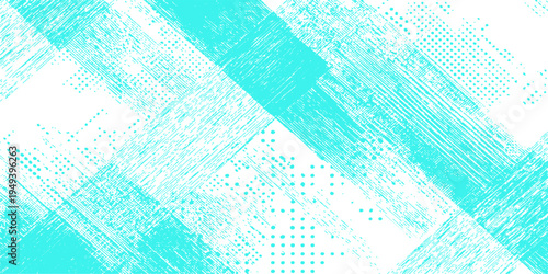 Abstract geometric pattern featuring vibrant turquoise diagonal brushstrokes and dotted accents, evoking a sense of modernity. 
