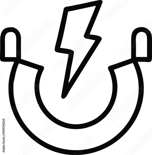 Black line of a horseshoe magnet with a lightning bolt