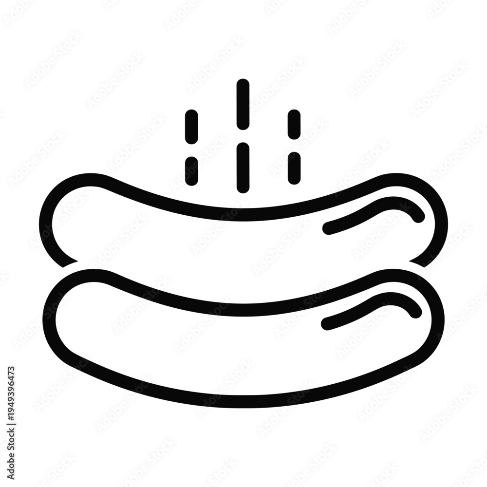 Obraz premium Hot Dog Icon with Steam - Outline Vector Food Illustration