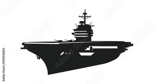 A striking black silhouette of a modern aircraft carrier at sea showcasing its detailed form silhouette high quality professional elegant stylish