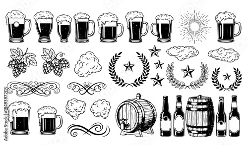 Black and White Honey Theme Vector Illustration Set Isolated on White Background