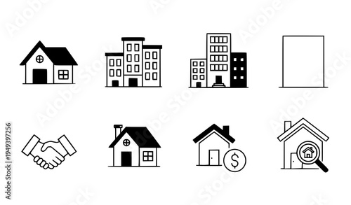 Editable Stroke Real Estate Icon Vector Set for Houses, Apartments, and Mortgage Concepts