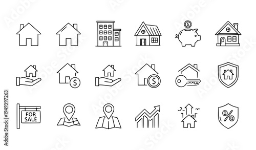 Hand Drawn Home and Real Estate Icon Vector Set with Editable Stroke Outlines