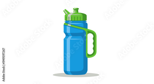 Blue Water Bottle with Green Lid.