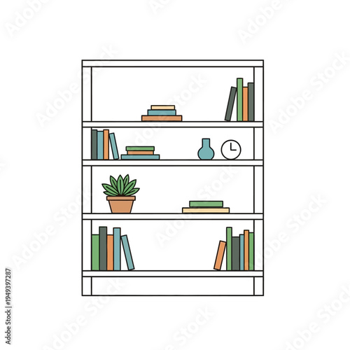 Bookshelf with Books and Decorative Items.