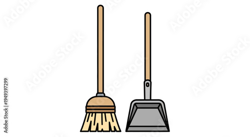 Broom and Dustpan Cleaning Tools Illustration.