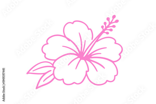 Hand Drawn Summer Beach Doodle Tropical Hawaiian Hibiscus Flower Bloom Design