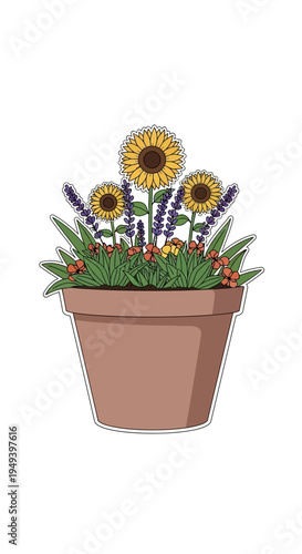 Colorful Flowers in a Pot.