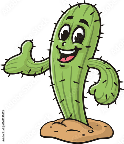 Cactus cartoon mascot with welcoming pose