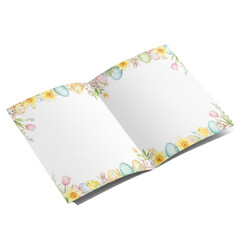 Open notebook with a floral border isolated on transparent background. Png