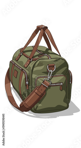 Green Travel Bag with Leather Strap.