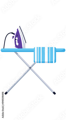 Ironing Board with Iron and Towel.