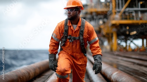 A focused construction worker in bright safety gear navigating an industrial site, symbolizing hard work, dedication, and the vibrant energy of labor in modern environments.