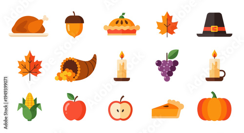 Thanksgiving icons autumn feast symbols
