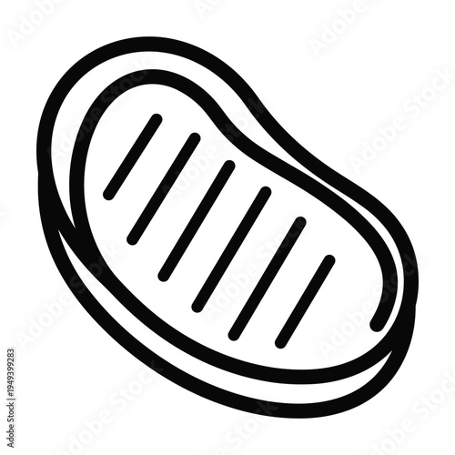 Simple black and white icon of a grilled steak.